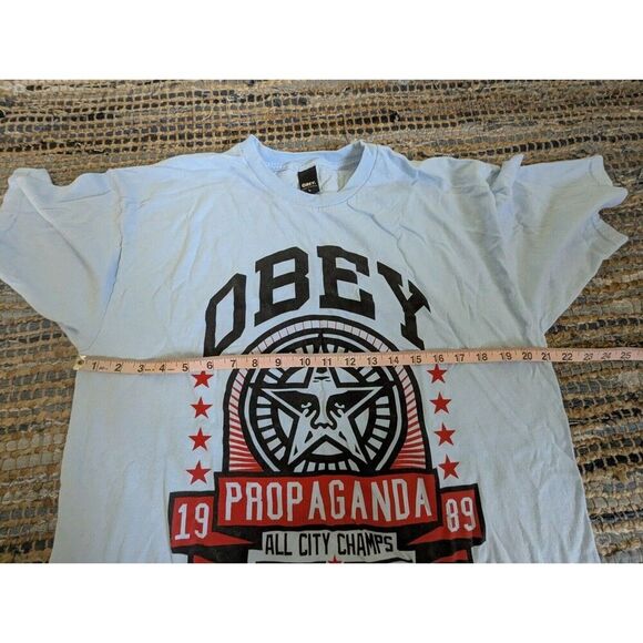 Obey All City Champs T-SHIRT Star Shield 1989 Propaganda Men's L Blue Indie Slea - Picture 5 of 7